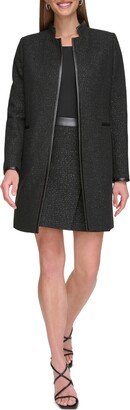 Petite Open-Front Metallic Long-Sleeve Tweed Jacket, Created for Macy's - Black/White