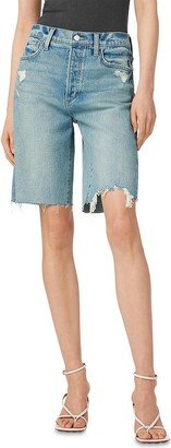 Womens Denim Raw Hem Bermuda Shorts