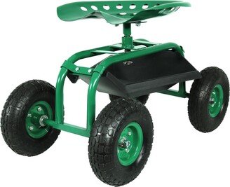 Sunnydaze Decor Steel Rolling Garden Cart with Swivel Steering/Tray-AA