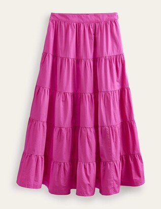 Tiered Poplin Midi Skirt