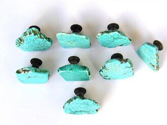 One | 1 Knob - Turquoise Cabinet Free-Form Stone Slab Bohemian Appeal Southwest Style Home Decor