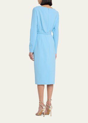 Scoop-Neck Pencil Skirt Belted Wool Dress
