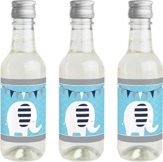 Big Dot Of Happiness Blue Elephant - Mini Wine Bottle Label Stickers - Boy Party Favor Gift - 16 Ct