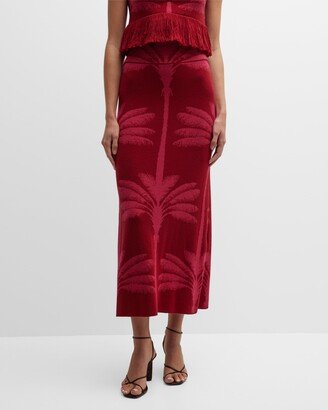 Nativa Titica Intarsia-Knit Midi Skirt with Palm Tree Detail-AA