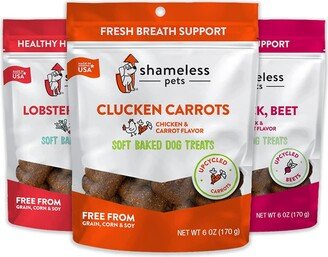 Shameless Pets Soft Dog Treats - Natural, Healthy Dog Treats Made with Upcycled Ingredients & Zero Artificial Flavors, Clucken Carrots(1), Lobster Rol