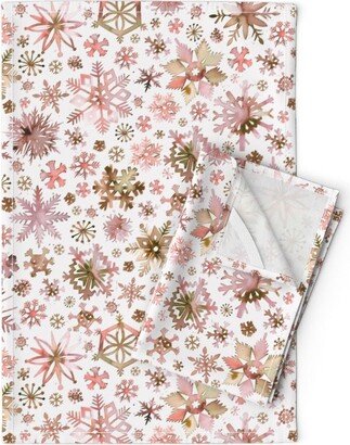 Pink Snowfall Tea Towels | Set Of 2 - Snowflakes By Ninola-Design Ice Stars Linen Cotton Spoonflower