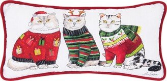 Cat Trio Embroidered Throw Pillow-AA