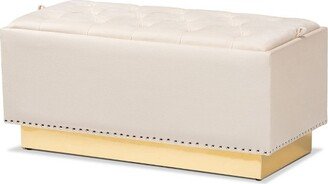 Powell Velvet Fabric Upholstered and PU Leather Ottoman Gold