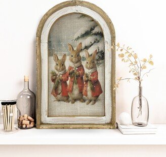 Christmas Bunnies Wall Decor | 14 X 22 Art Winter Woodland Hanging Farmhouse Xmas