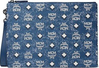 Aren Vintage Monogram Fabric Flat Pouch Medium (Denim) Handbags