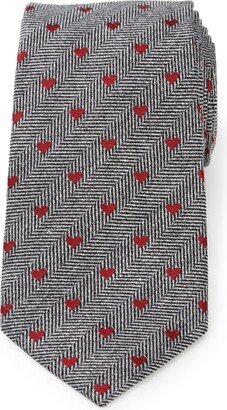 Men's Herringbone Heart Tie - Gray, Ruby Red