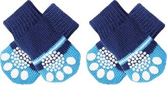 Unique Bargains Bone Pattern Two Tone Nonskid Soft Socks for Pet Dogs 2 Pairs Blue M