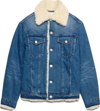 Blue Faux Shearling Lined Denim Jacket