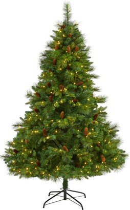 West Virginia Full Bodied Mixed Pine Artificial Christmas Tree with Lights and Pine Cones, 78