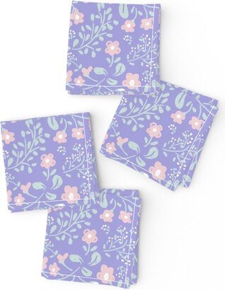 Soft Purple Floral Cocktail Napkins | Set Of 4 - Forgetmenot Lilac By Kathrinarnolddesign White Flowers Rose Cloth Spoonflower