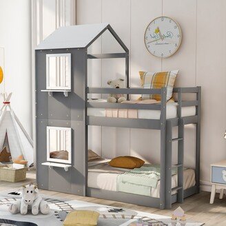 Calnod Twin Bunk Bed with Roof & Ladder