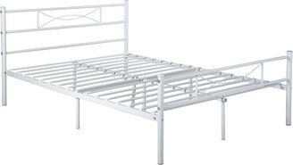 simlife Queen size Metal Bed Frame Platform Mattress Foundation with Headboard