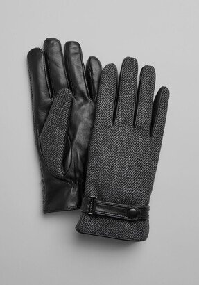 Men's Herringbone Fabric and Leather Gloves-AA