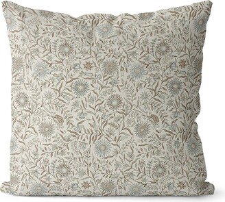 Designer Pale Light Blue & Brown Floral Pillow Cover // Throw Lewis Wood Daisy Chintz L34