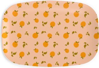 Serving Platters: Oranges & Leaves On Peach Serving Platter, Orange