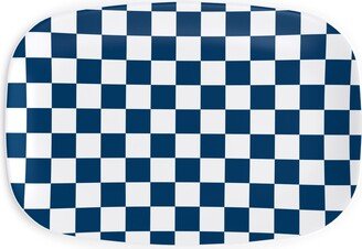 Serving Platters: Wonderland Checkerboard - Lonely Angel Blue & White Serving Platter, Blue