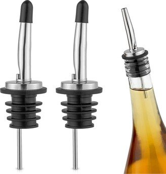 Stainless Steel Liquor Bottle Pourers with Rubber Dust Caps - 2 Pack