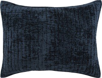 Lipa 20 x 26 Hand Stitched Standard Pillow Sham, Rayon Velvet, Quilted Blue