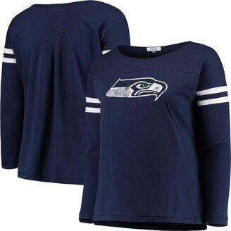 Women's Touch College Navy Seattle Seahawks Plus Size Free Agent Long Sleeve T-shirt