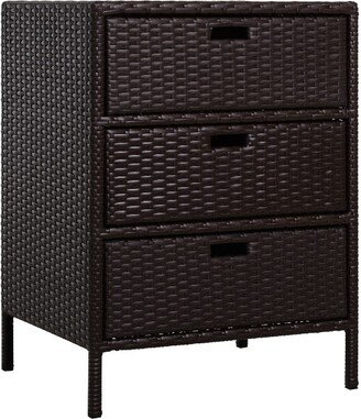 Patio Wicker Pool Caddy, PE Rattan Storage Cabinet Organizer, Outdoor Towel Rack for Pool with 3 Large Drawers, Brown