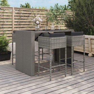 5 Piece Patio Bar Set with Cushions Gray Poly Rattan - 19.7