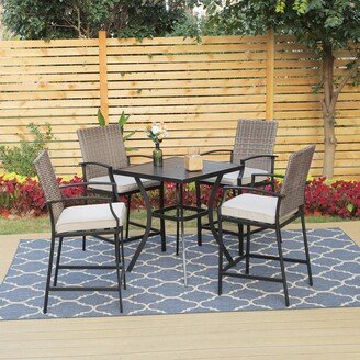 Cocam Patio High Bar Stool Set Rattan Chair Back Cushioned High Bar stool & Steel High Table