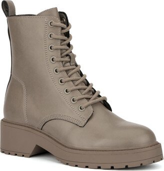 Womens Faux Leather Lugged Sole Combat & Lace-up Boots