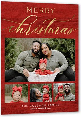 Holiday Cards: Rustic Festive Moments Holiday Card, Gold Foil, Red, 6X8, Christmas, Matte, Signature Smooth Cardstock, Square