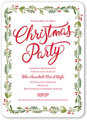 Christmas Invitations: Bough Border Holiday Invitation, White, Standard Smooth Cardstock, Rounded
