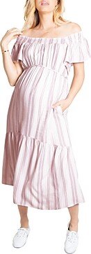 Maternity Flutter Sleeve Tiered Midi Dress