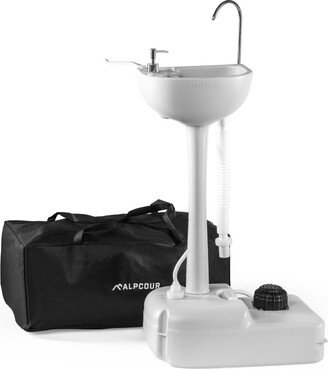 Alpcour 17L Portable Camping Sink - Foot Pump Operated Hygiene Station with Towel Rack and Soap Dispenser
