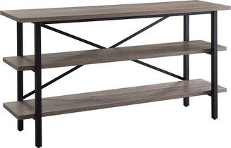 Henn& Hart Triple Shelf Metal X-Accent TV stand with Gray Oak Wood Shelves - Henn&Hart