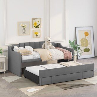 IGEMAN Twin Size Vertical Channel Style Upholstered Sofa Bed Storage Daybed-AA