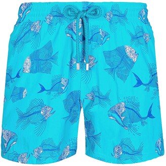 Prehistoric Fish-Print Swim Trunks