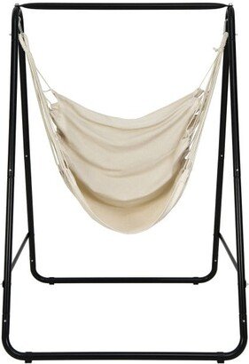 Hanging Padded Hammock Chair with Stand and Heavy Duty Steel - 49 x 45 x 65