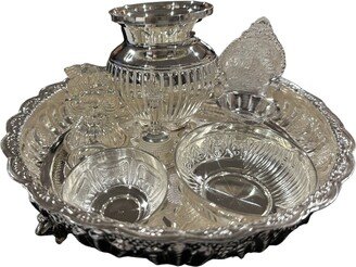 925 Sterling Silver 7.5 Inch Hallmarked Exclusive Small Puja Set - 7.5