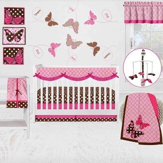 Buttefly Pink Chocolate 10 pc Crib Bedding Set with Long Rail Guard Cover