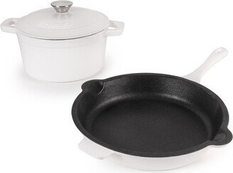 Neo 3Pc Cast Iron Cookware Set, 3Qt Covered Dutch Oven & 10 Fry Pan, White