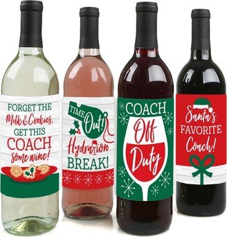 Big Dot Of Happiness Christmas Coach Appreciation - Holiday Gifts Wine Bottle Label Stickers - 4 Ct