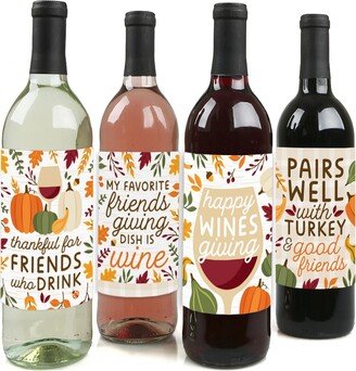 Big Dot Of Happiness Fall Friends Thanksgiving Friendsgiving Party Wine Bottle Label Sticker Set of 4