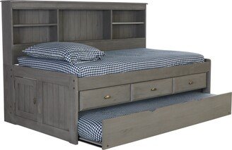 OS Home and Office Furniture Solid Pine Twin Daybed with Three Drawers and Twin Trundle in Charcoal Gray