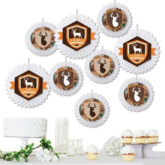 Big Dot of Happiness Gone Hunting - Hanging Deer Hunting Camo Baby Shower or Birthday Party Tissue Decoration Kit - Paper Fans - Set of 9