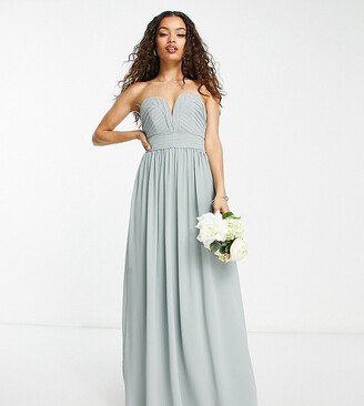 TFNC Petite Bridesmaid bandeau maxi dress in sage green