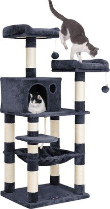 Multi-Level Cat Tree with Sisal-Covered Scratching Posts, Plush Perches, Hammock and Condo