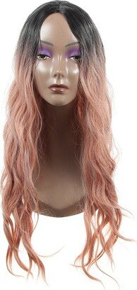 Unique Bargains Curly Wig Wigs for Women Lady 28 with Wig Cap Rose Gold Tone